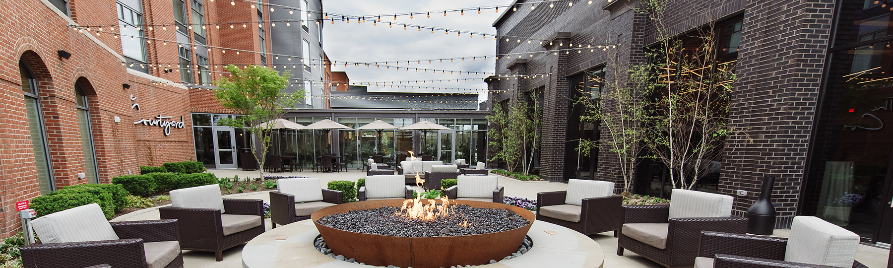 Outdoor patio event space with firepit